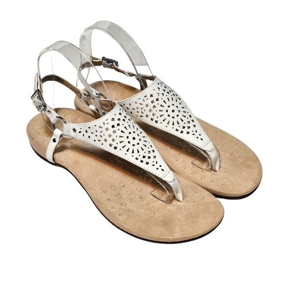 Vionic Shoes - Vionic Rest Kirra Sandals White Perforated Leather Thong Slingback